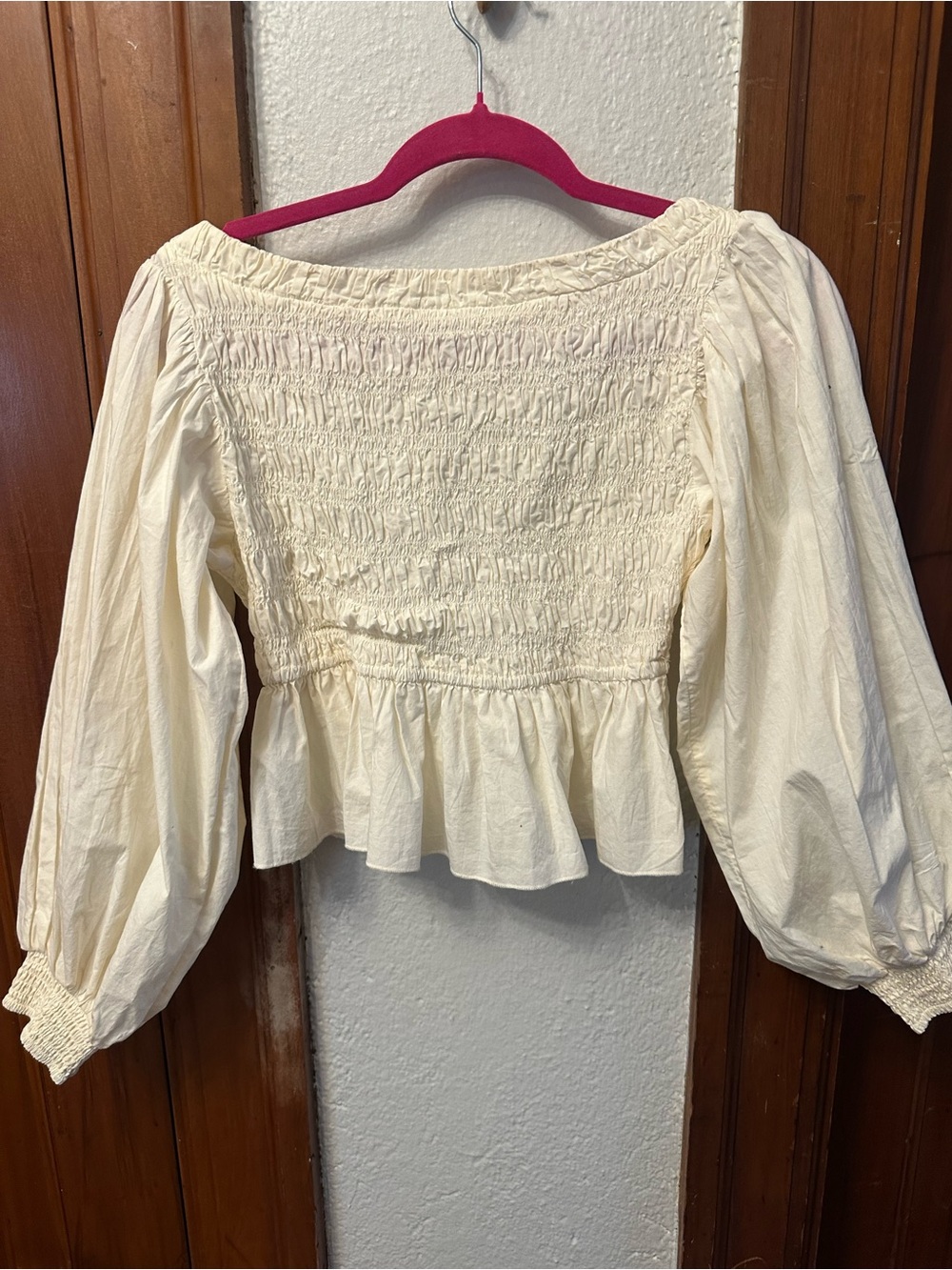 Free People Cream Smocked Peplum Blouse - Picture 2 of 3